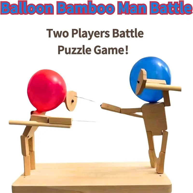 Handmade Wooden Fencing Game, Exciting 2-Player Wooden Robot & Balloon Battle Puppets