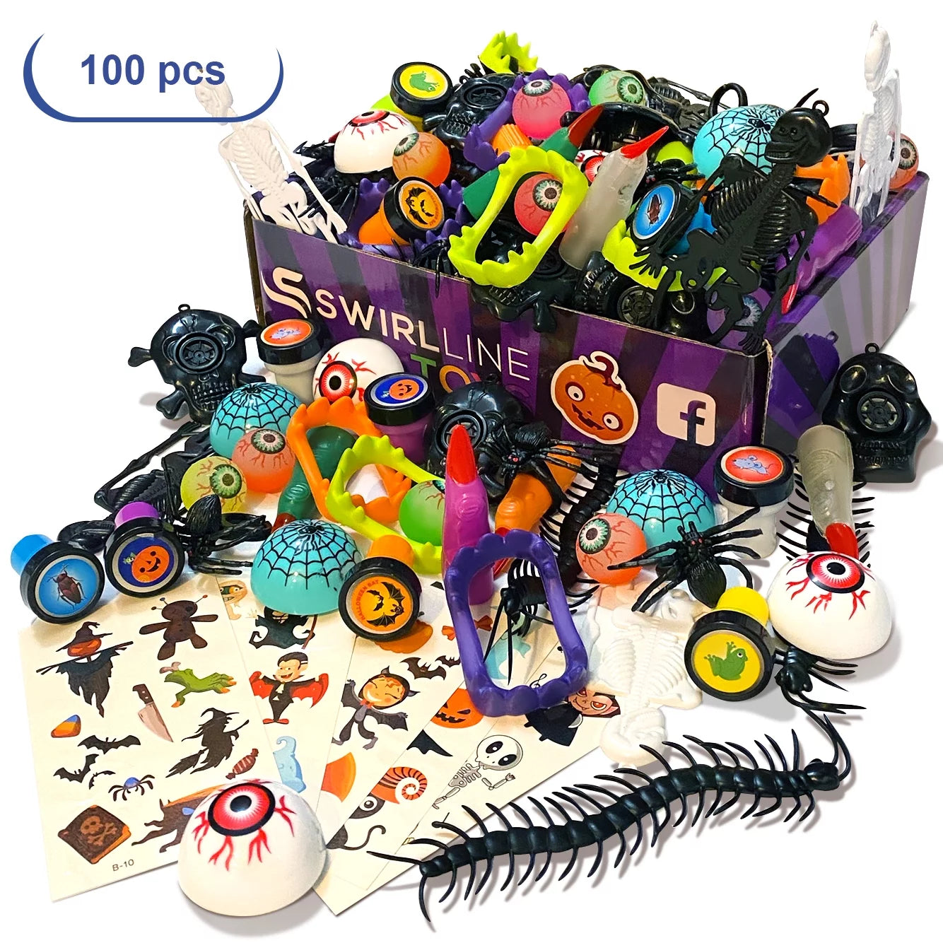 Halloween Goodie Bag Fillers 100 Pcs, Halloween Prizes & Toys