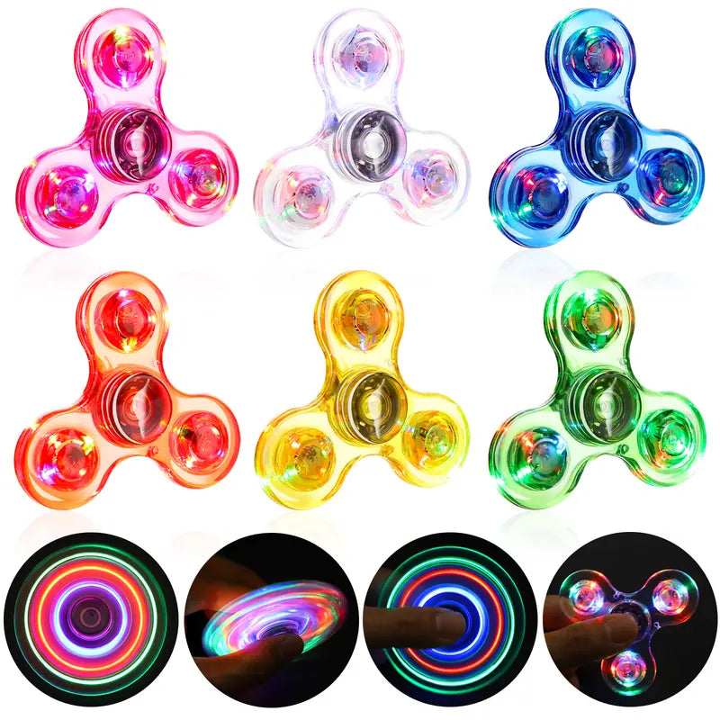  Fidget Spinners 6 PACK, Led Light up, Goodie Bag Stuffers, Prizes and Gifts