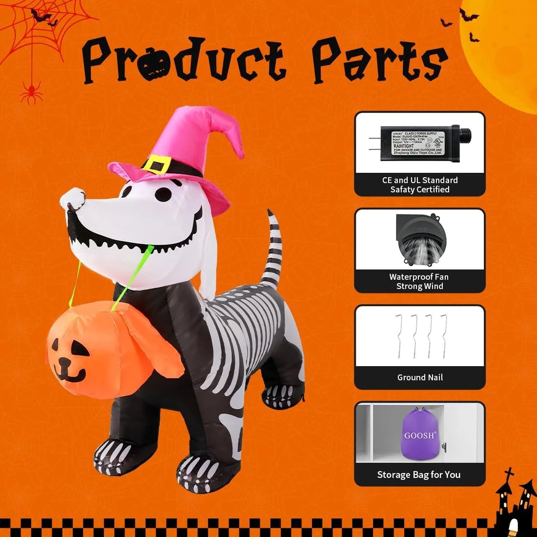 Halloween Inflatable 5.7 FT Skeleton Dog 