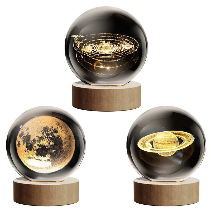 Glass Globe Space Theme Desk Lamp, Nightlight Astrology Room Decoration