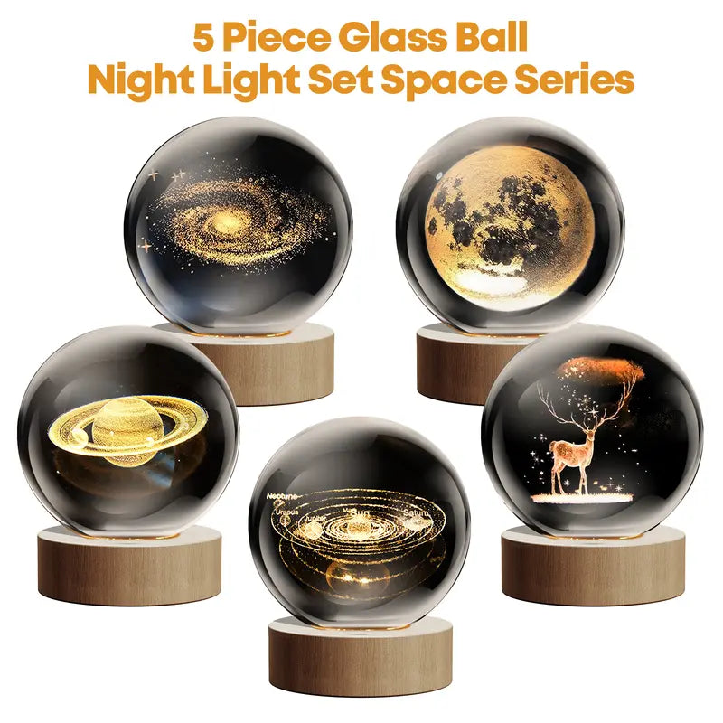 Glass Globe Space Theme Desk Lamp, Nightlight Astrology Room Decoration