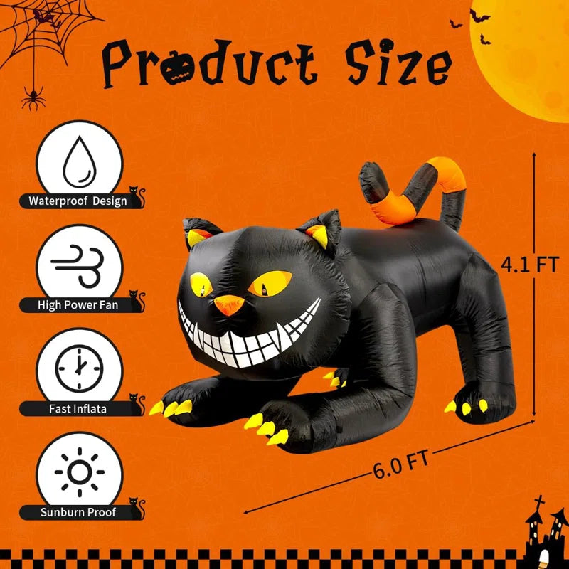 Halloween Inflatables 6 FT Halloween Inflatable Cat Moving Head Black Cat Halloween Decor