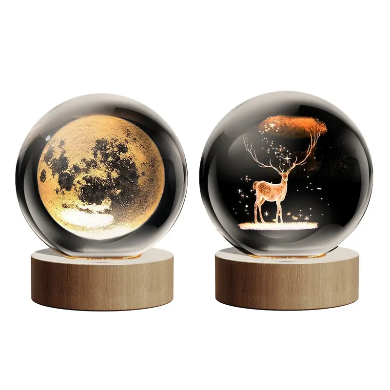 Glass Globe Space Theme Desk Lamp, Nightlight Astrology Room Decoration