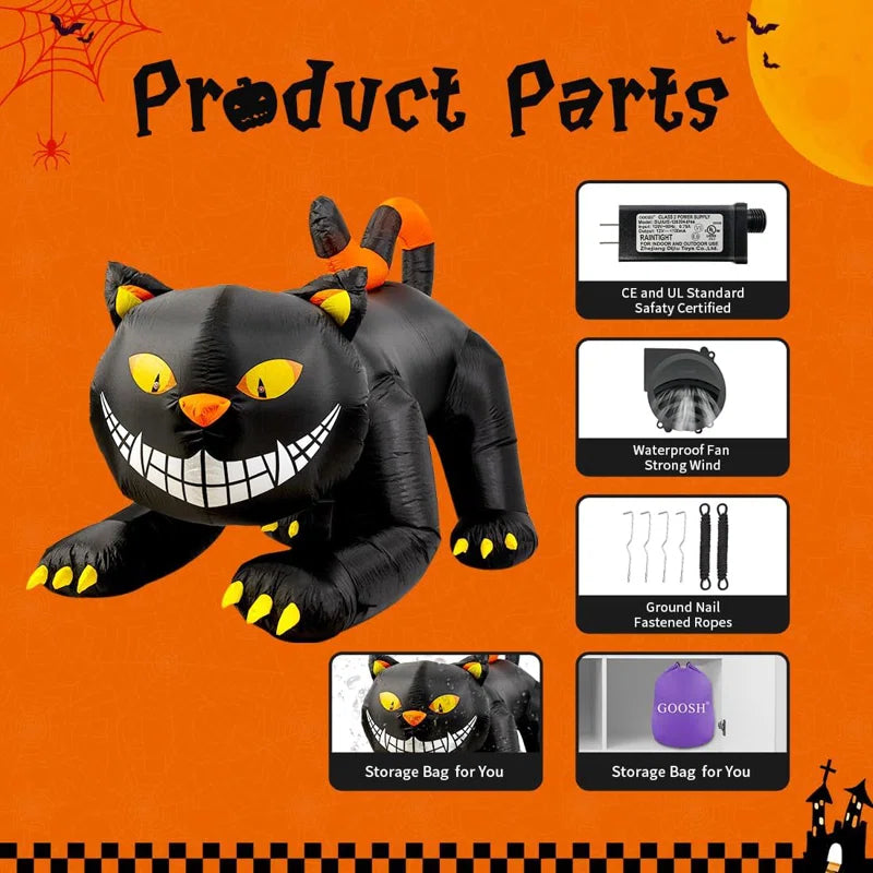 Halloween Inflatables 6 FT Halloween Inflatable Cat Moving Head Black Cat Halloween Decor