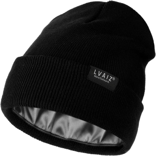 Unisex Satin Lined Beanie Hats for Knitted Watch Hat with Silk Lining Solid Skull Cap