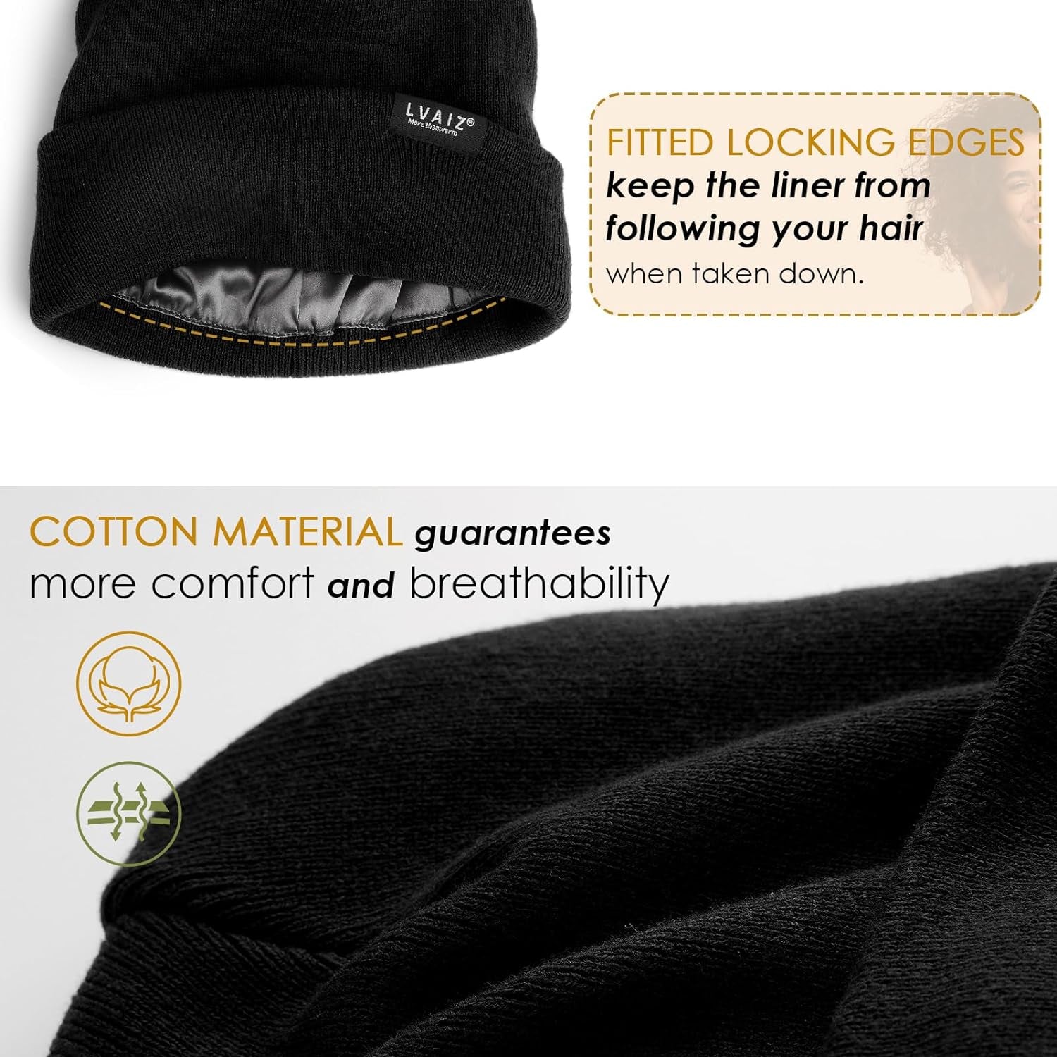 Unisex Satin Lined Beanie Hats for Knitted Watch Hat with Silk Lining Solid Skull Cap