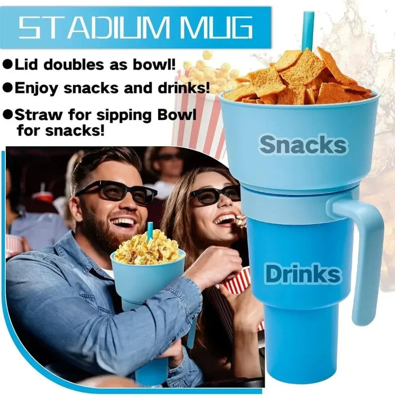  2 in 1 Snack Cup, Integrated Beverage Cup with Handle, Portable Cup