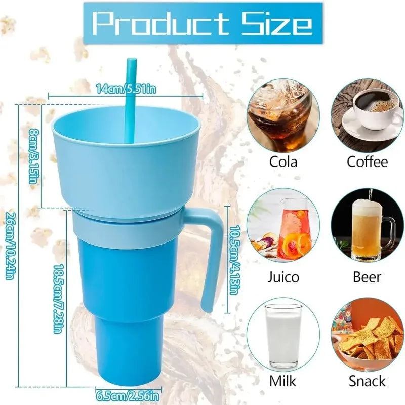  2 in 1 Snack Cup, Integrated Beverage Cup with Handle, Portable Cup