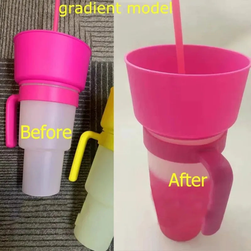  2 in 1 Snack Cup, Integrated Beverage Cup with Handle, Portable Cup