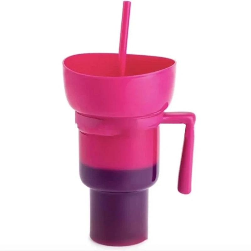  2 in 1 Snack Cup, Integrated Beverage Cup with Handle, Portable Cup