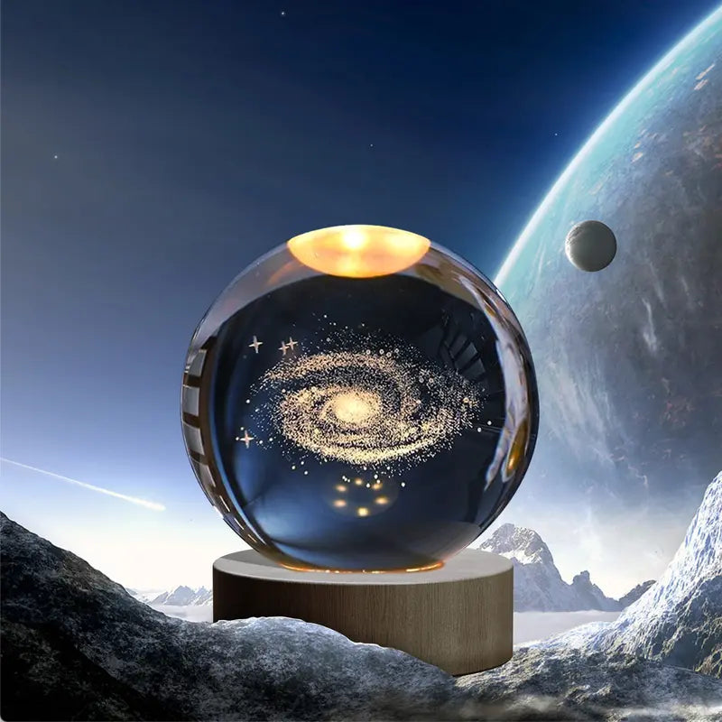 Glass Globe Space Theme Desk Lamp, Nightlight Astrology Room Decoration