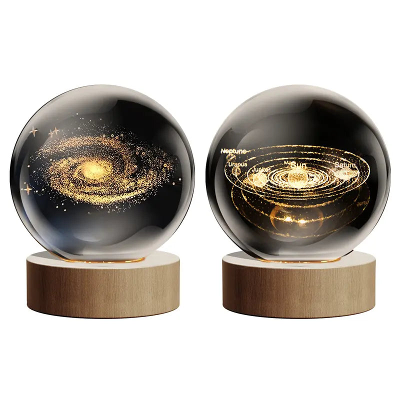 Glass Globe Space Theme Desk Lamp, Nightlight Astrology Room Decoration