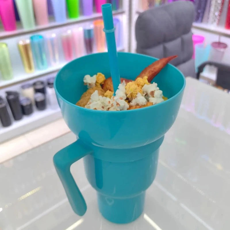  2 in 1 Snack Cup, Integrated Beverage Cup with Handle, Portable Cup