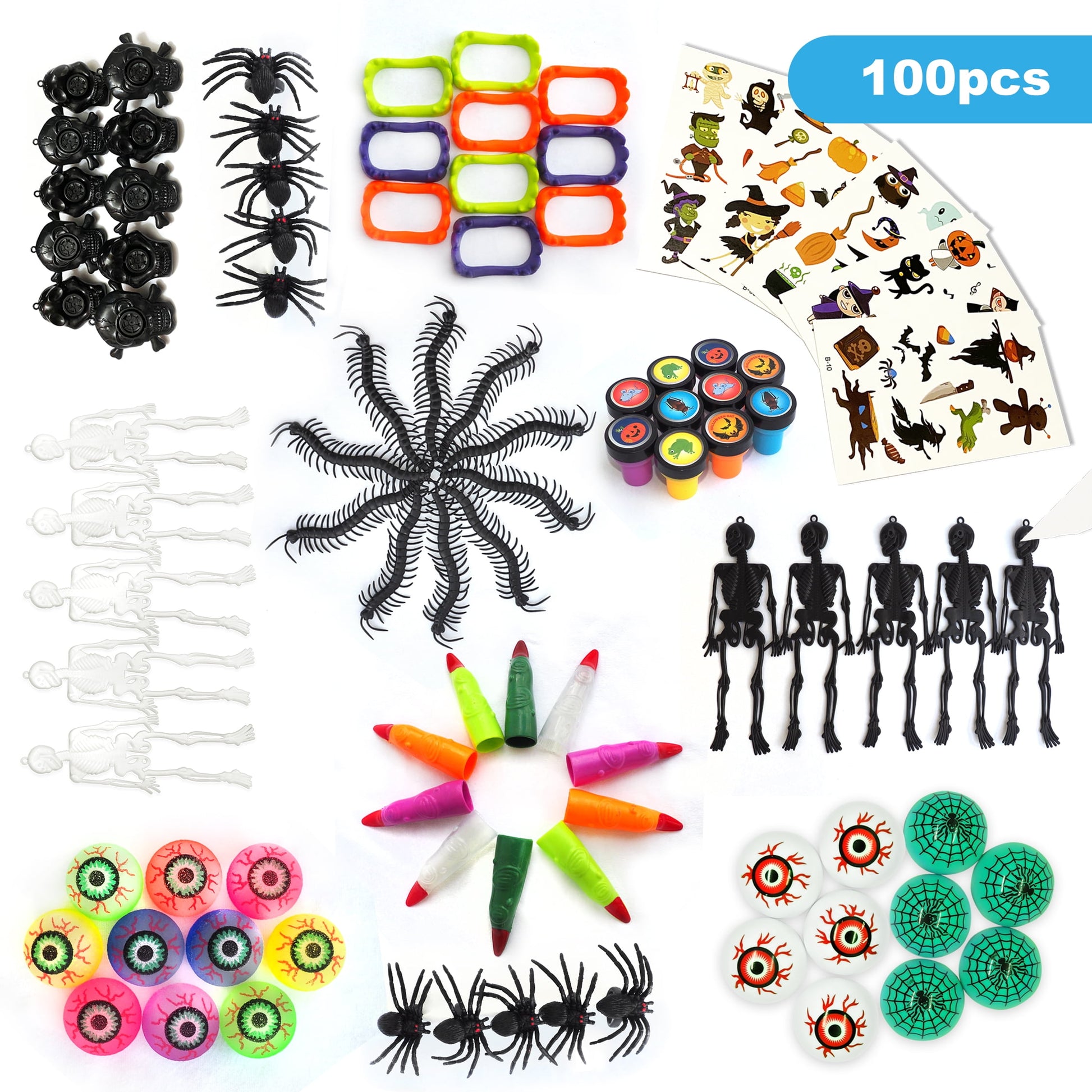 Halloween Goodie Bag Fillers 100 Pcs, Halloween Prizes & Toys