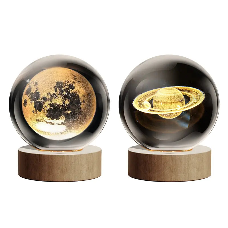 Glass Globe Space Theme Desk Lamp, Nightlight Astrology Room Decoration