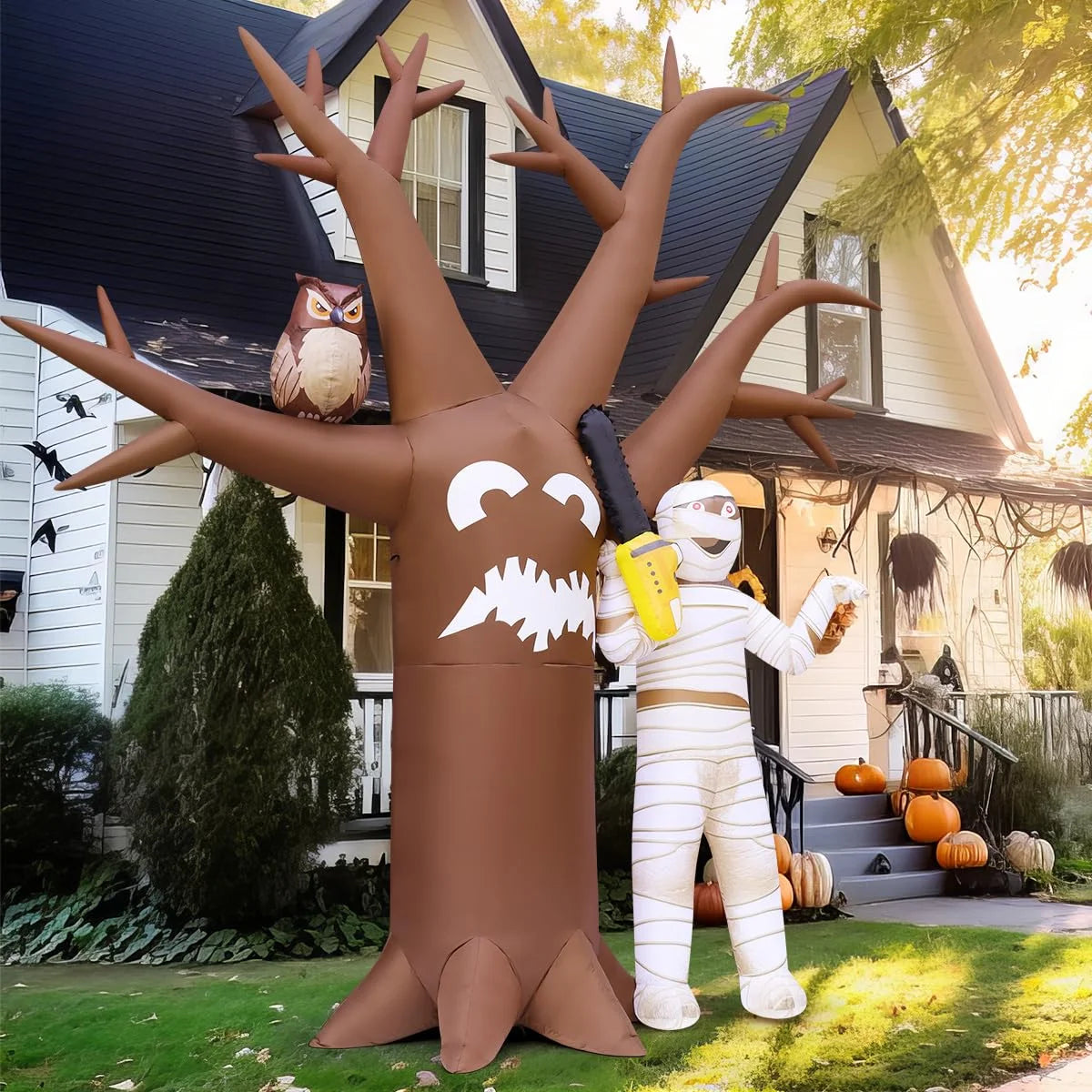 Halloween Inflatable 12 FT Halloween Tree with Mummy, Blow up Tree with LED Lights, for Halloween/Holiday