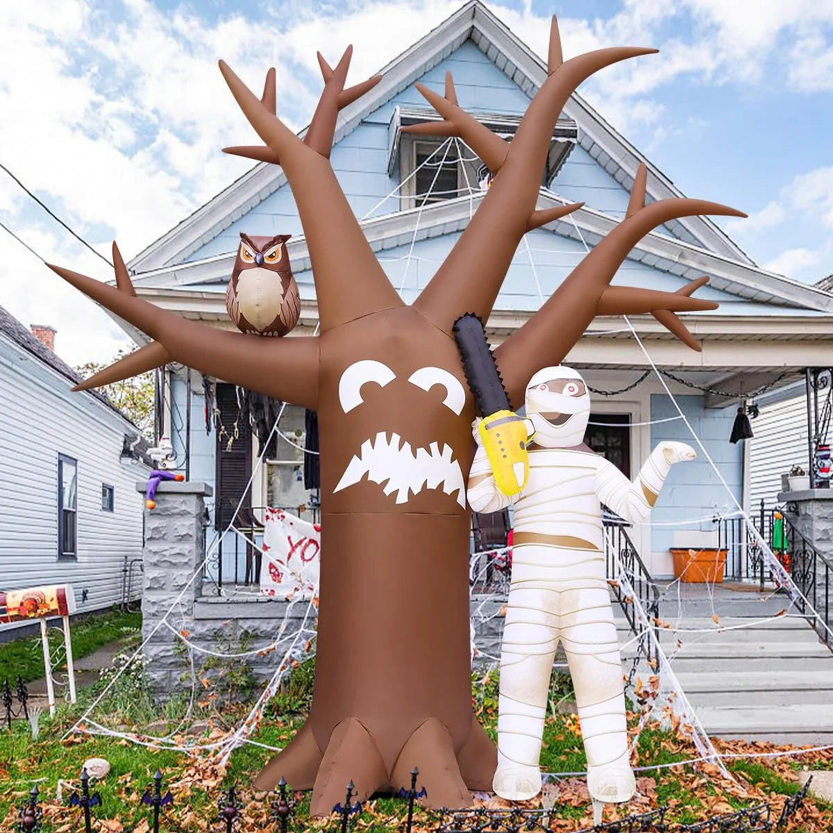 Halloween Inflatable 12 FT Halloween Tree with Mummy, Blow up Tree with LED Lights, for Halloween/Holiday