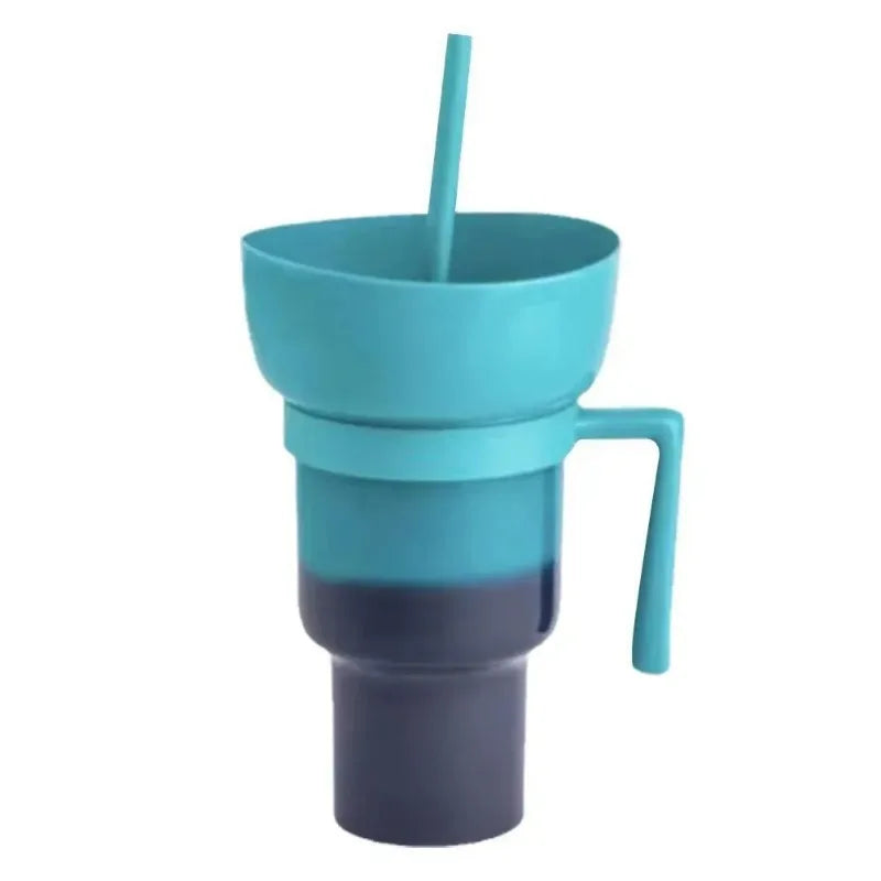  2 in 1 Snack Cup, Integrated Beverage Cup with Handle, Portable Cup