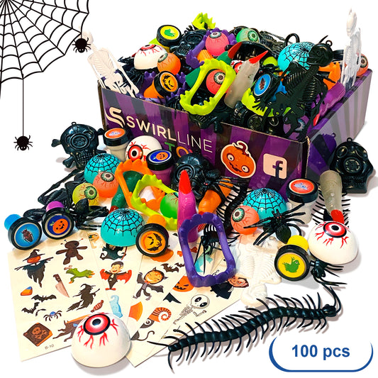 Halloween Goodie Bag Fillers 100 Pcs, Halloween Prizes & Toys